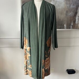 NWT Soft Surroundings Green and Gold Floral Women's open front jacket Sz 2X